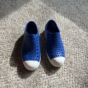 Native Slip-On Sneakers in Blue with White Toe Caps